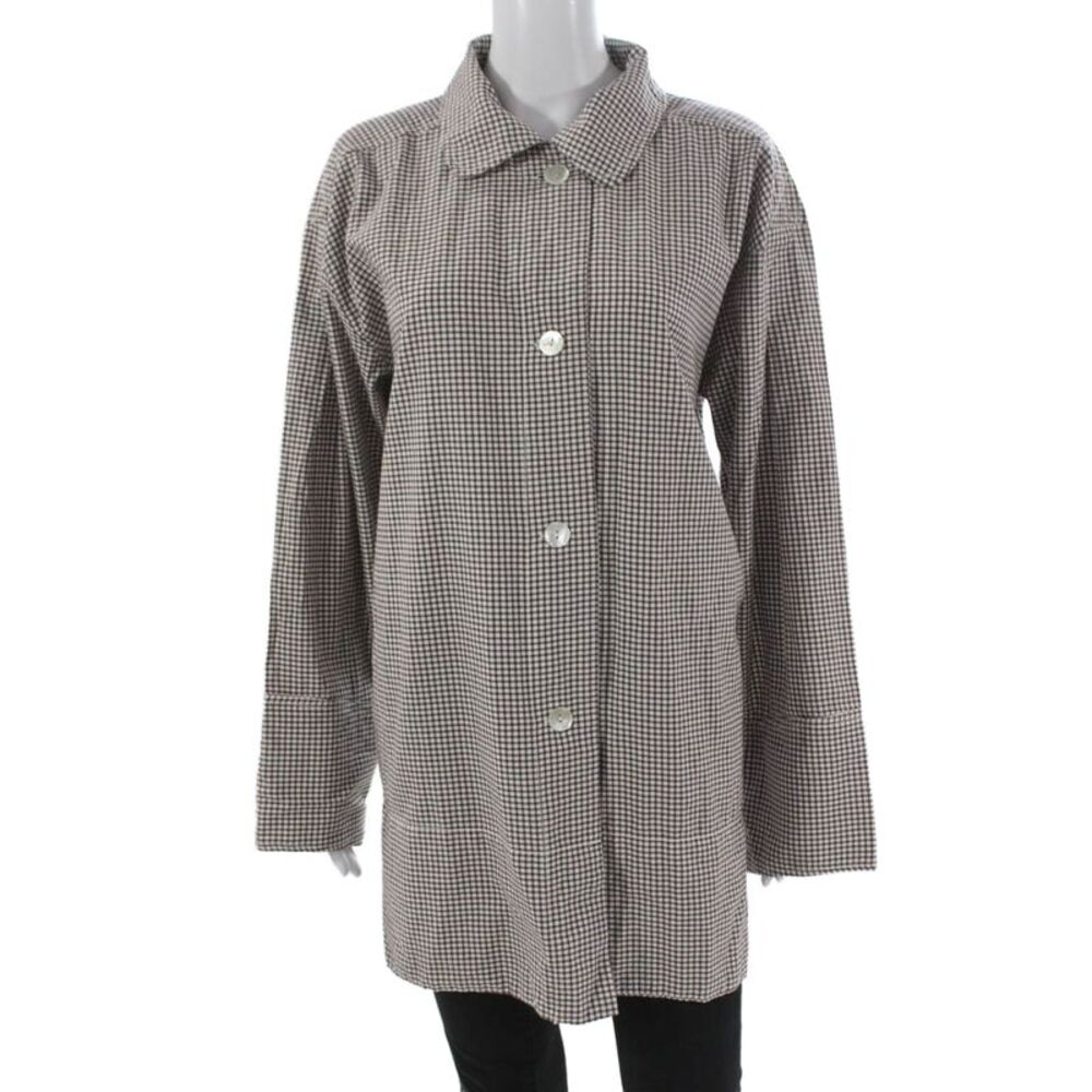 Free People Womens Tunic Button Up Brown Check Cotton Longsleeve Size S